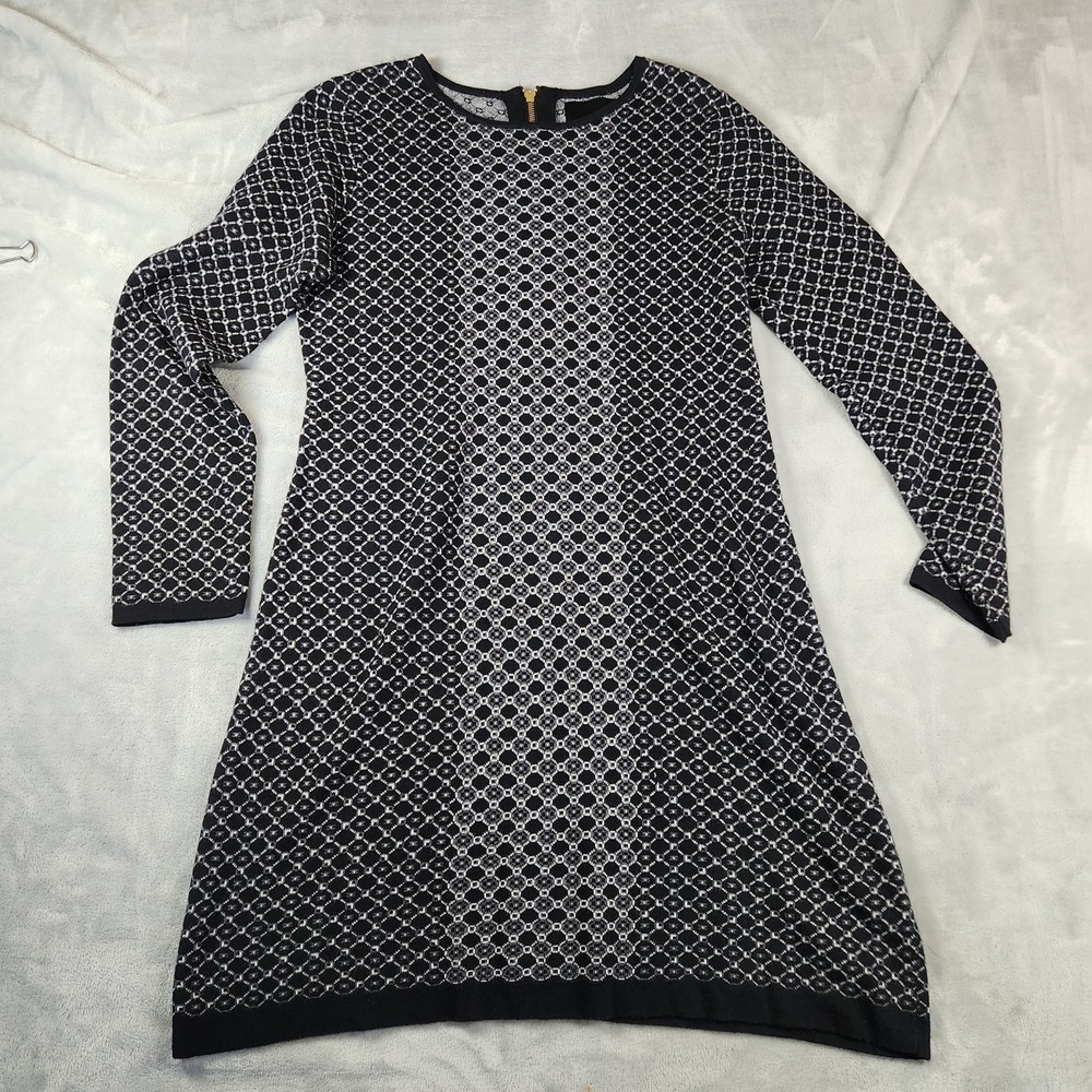 Cynthia Rowley Black & White Geometric Long Sleeve Knit Sweater Dress M Mordern‎